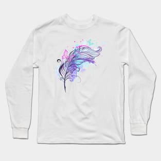 Feather with Butterflies ( Tattoo Style ) Long Sleeve T-Shirt